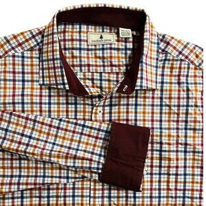 Southern Pines Garnet,Blue,Gold,White Plaid Button Up Flip Cuff Long Sleeve XXL
